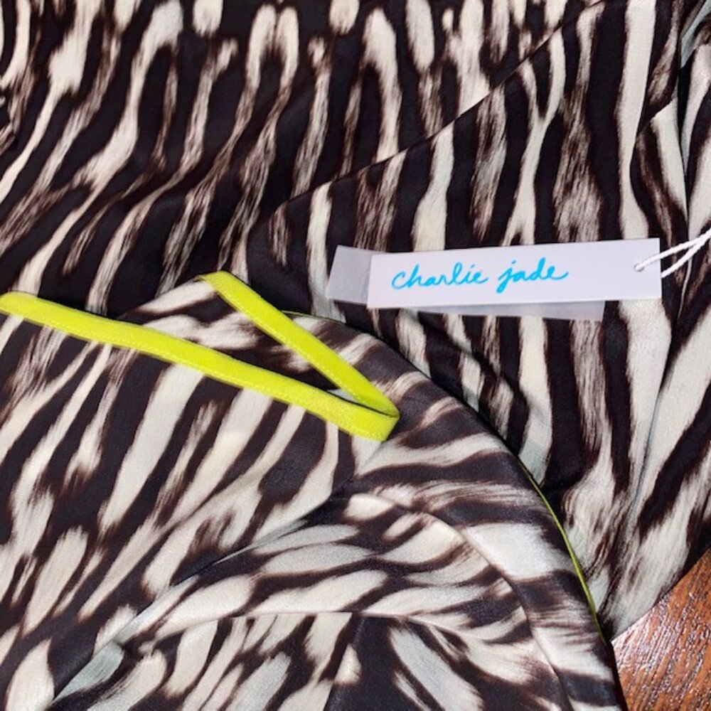Charlie Jade Silk Dress - Size Large, Holiday Party, Bright Trim - Picture 7 of 7